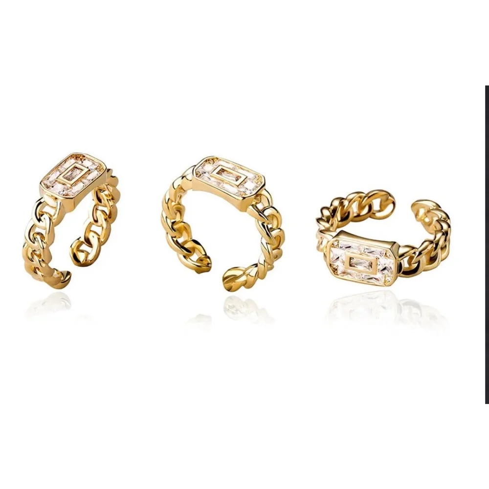 Unisex 14k Gold Filled Chain Rectangle Simulated‎ Diamond Ring, Adjustable NEW